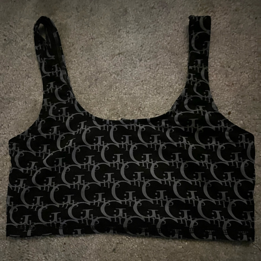 Forever 21 Black and Gray Logo Tank Top